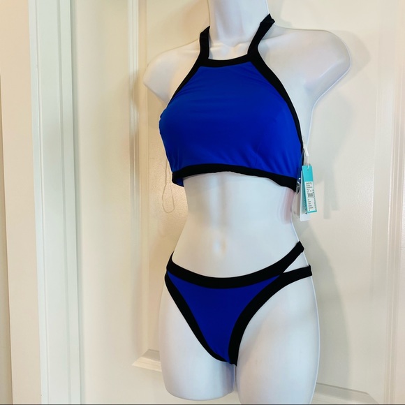 Seafolly Cobalt Blue Halter & Cutout Bikini Set - Picture 2 of 6